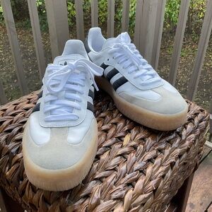 classic adidas Samba! White,black, sand. Size 10. Gorgeous condition!